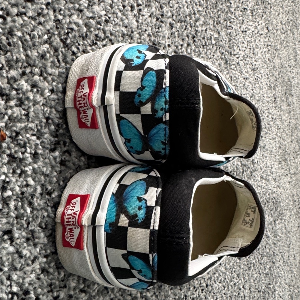 Vans Blue Butterfly Checker Slip-On Shoes - Picture 7 of 8